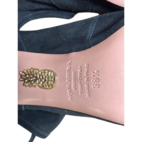 Aquazzura Black Suede Ankle Strap w Tie Heels Sandals Formal Shoes Size It 38.5 - Picture 11 of 11